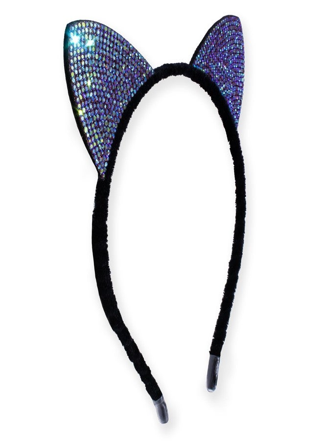 FROG SAC Cat Ears Headband for Girls - Dual Sided Rhinestone Cats Ear Headbands for Kids, Sparkly Glitter Black Kitty Head Bands, Hair Accessories for Children, Halloween Hair Band (Black) - Image 1